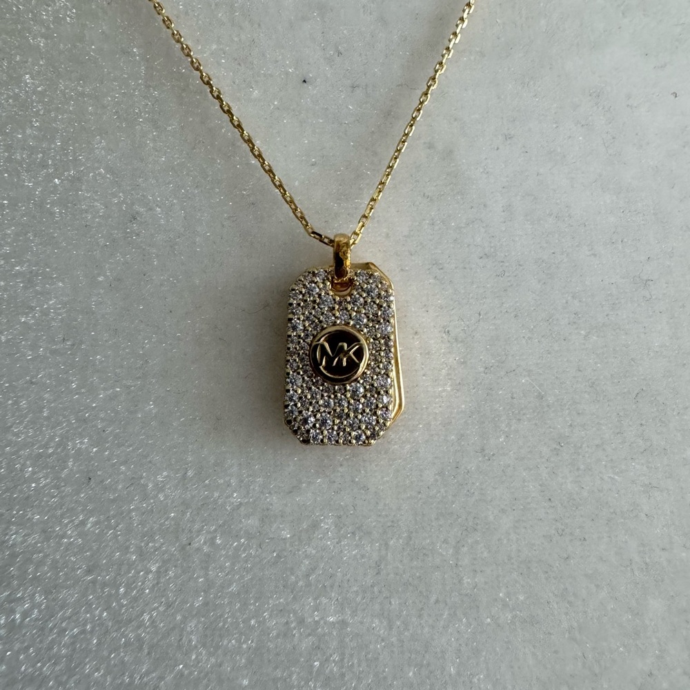 Michael Kors Sterling Silver Pavé Logo Pendant Necklace - Picture 5 of 5